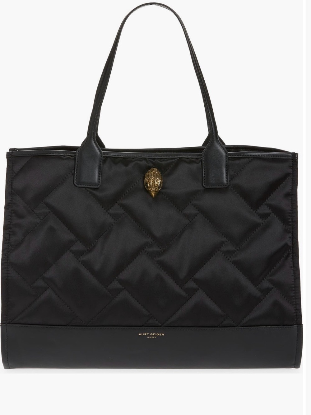Kurt Geiger Black Quilted Tote with Gold Emblem